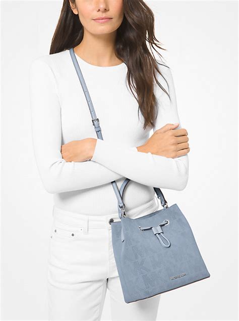 Suri Medium Logo Perforated Suede Crossbody Bag 